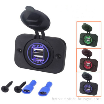 Two LED Light Rings 4.2A Dual Socket Mobile Phone Power Adapter USB Car Chargers for Motorcycle Bus Marine